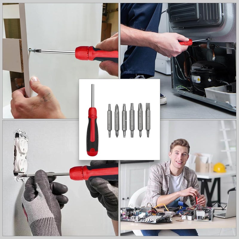 Brass hunter 13-in-1 Ratcheting Screwdriver | Multi-Bit Storage | Retractable Cartridge | Handle with Cushion Grip | ¼" Hex Shaft 、Star, Flat, Square Bit - Red、Black - Image 5